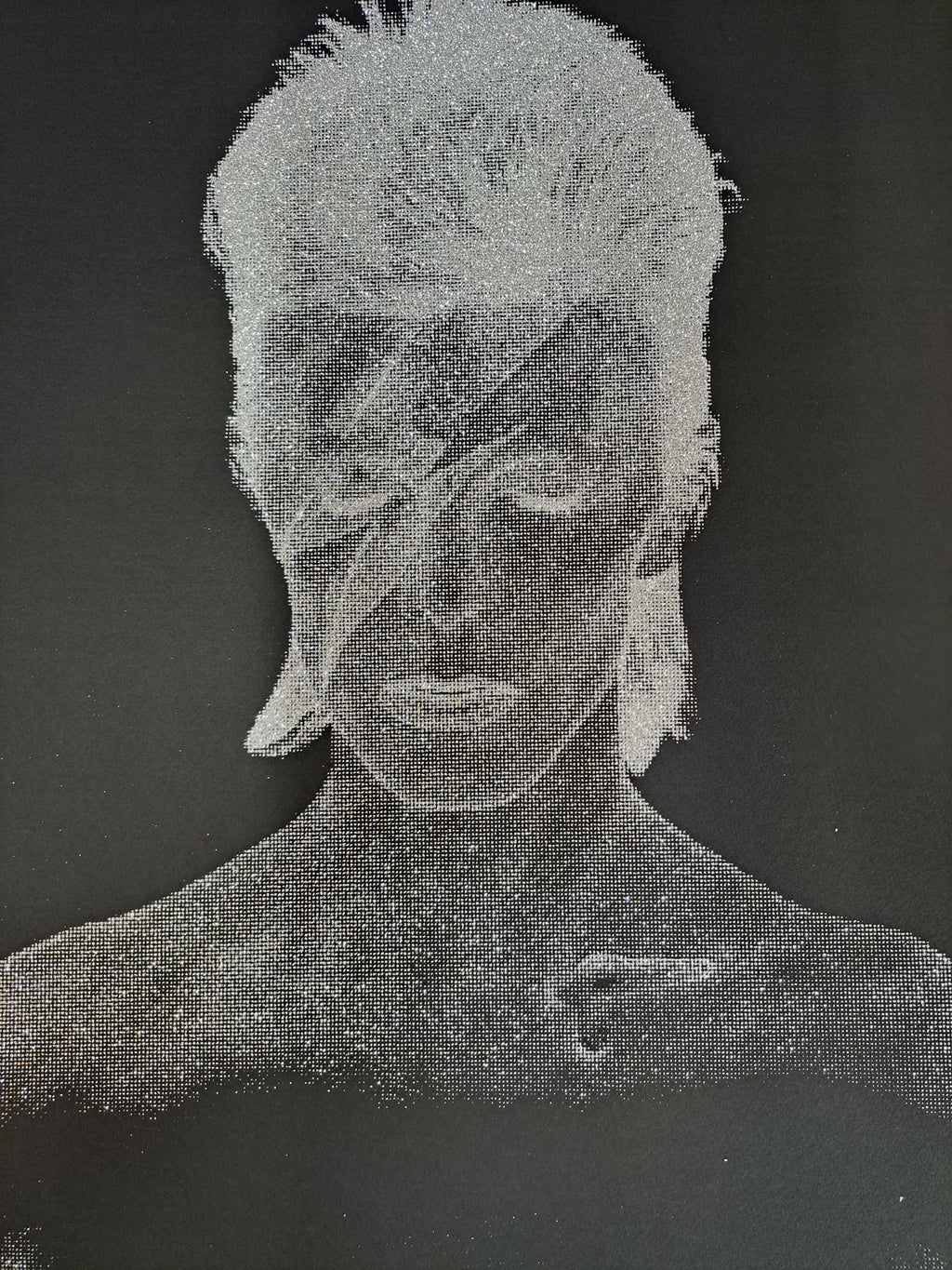 'Love Aladdin Sane' Bowie. White on black with diamond dust