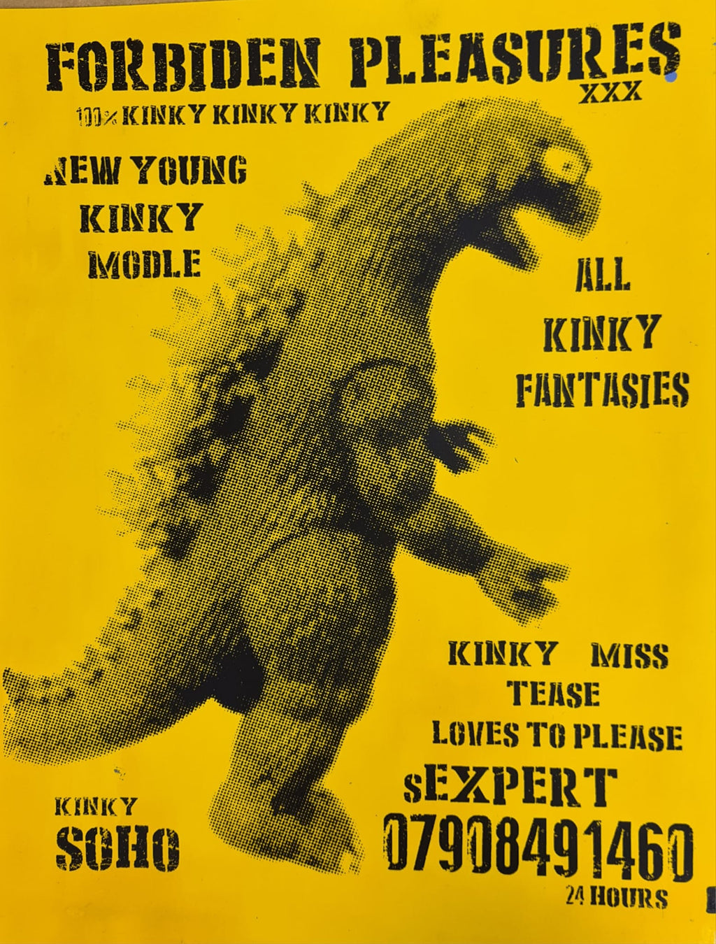 Godzilla tart card yellow " forbiden pleasures"
