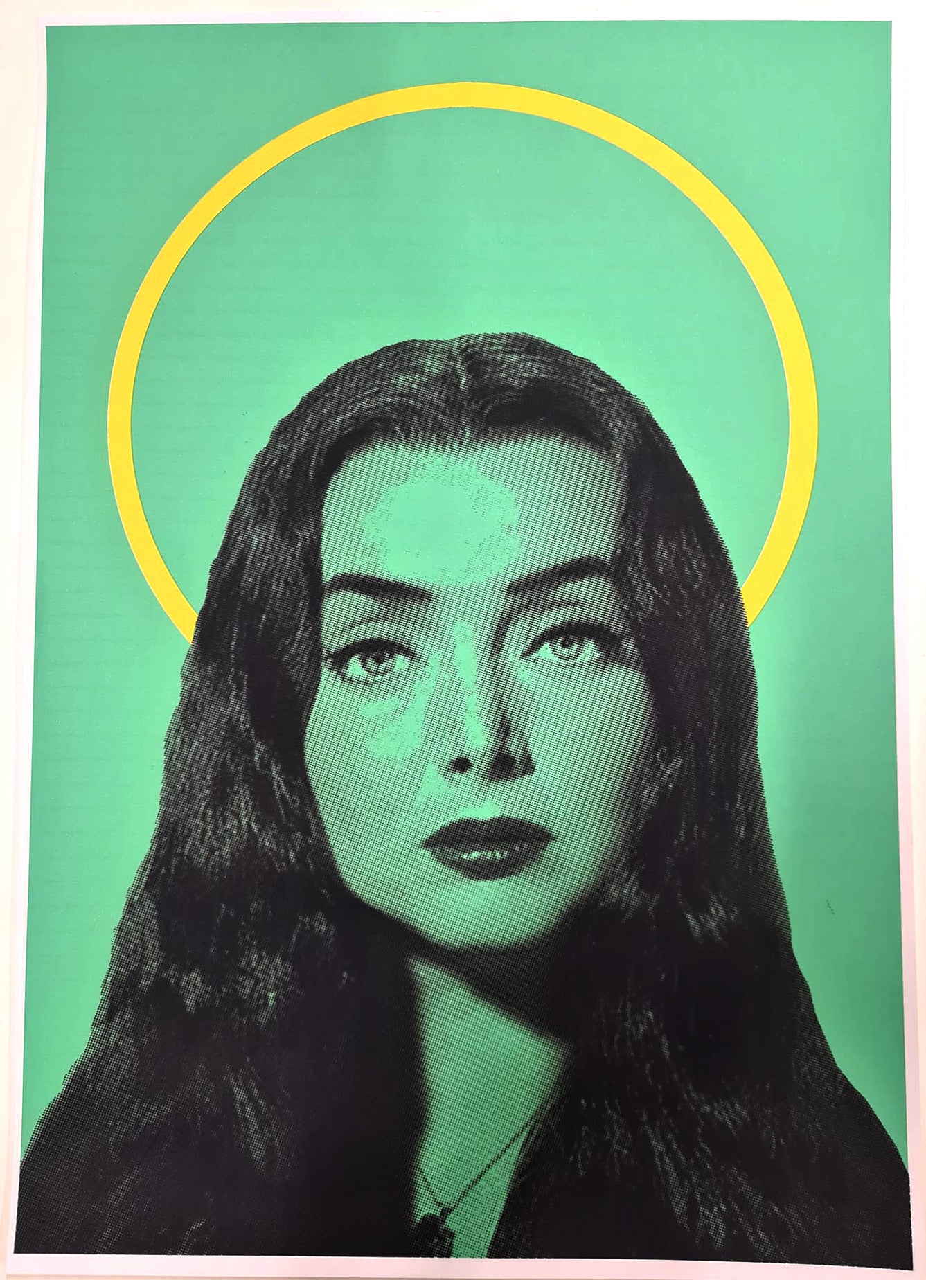 Morticia Addams. Carolyn Jones A3 Green with Electric Yellow Halo